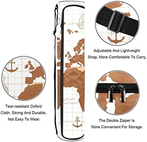 Bolsa de transportadora de tapete de ioga com alça de ombro mapa mundial vintage, 6.7x33.9in/17x86 cm de ioga bolsa de ginástica