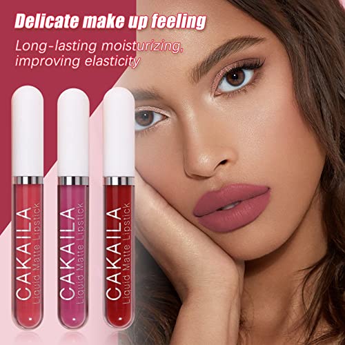 Xiahium 3pcs Lip Lip Lip Gloss Nude/Cor escura Longo duradouro impermeável copo antiaderente de copo rico do batom líquido