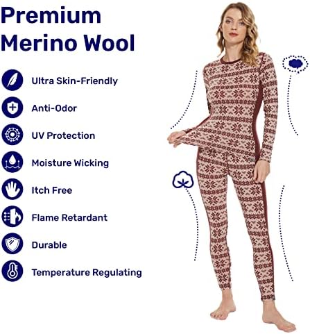 Merinnovation Merino Wool Base Tops e Inferior para mulheres Merino Lã Térmica Manga longa e calça longa