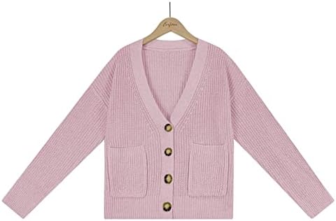 Suéteres de cardigan cokuera para mulheres elegantes de manga longa e decote em vilotas de cor de cor de cor sólida malha