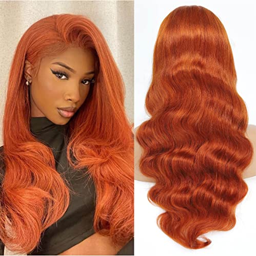 Cabelos de cabelos humanos de ginga de gengibre laranja, 180% de densidade de gengibre a onda corporal peruca de