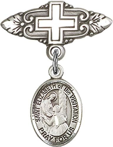 Rosgo do bebê de obsessão por jóias com St. Elizabeth do Charme de Visitação e Pin de Cradilhas com Cross | Distintivo para bebês