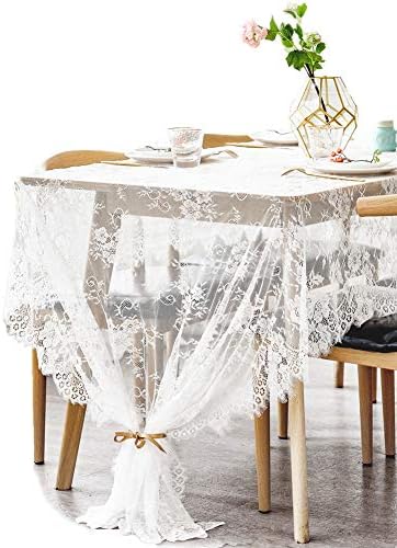 Boxan 60x120 polegadas linda sobreposição de toalha de mesa de renda branca rosa bordado vintage bordado, decoração romântica de