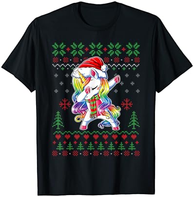 Dabbing Unicorn Papai Noel Sweater Christmas Camiseta feia