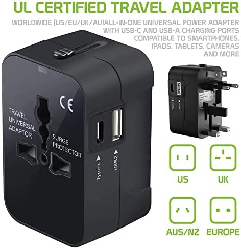 Viagem USB Plus International Power Adapter Compatível com Micromax Canvas XL2 para poder mundial para 3 dispositivos USB TypeC,