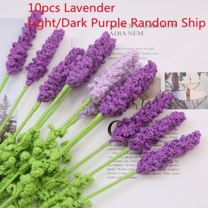 Dann terminou 10pcs lavanda malhada manual Fios artesanais Crochetas decorativas Flores de casamento Decoração em casa