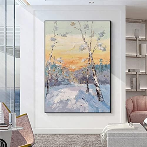 Yxbdn Winter Snow Tree fora do nascer do sol bonito tamanho grande pintado à mão pintura de óleo grossa Arte da parede decoração