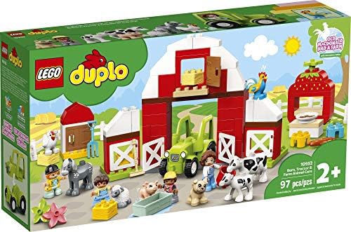 Playset da cidade de LEGO Duplo, Trator e Animal de fazenda 10952 com figuras de pessoas e pônei fofo, porco, cachorro,