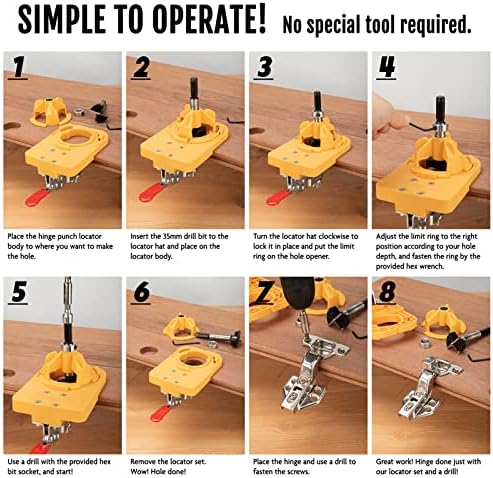 Kit de gabarito de dobradiça oculta de 35 mm, broca de ferramentas de madeira, liberação rápida de uma etapa, lançamento de posição