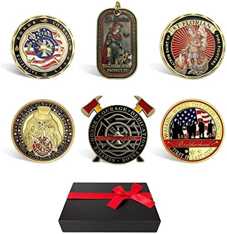 Bombeiro Desafio Coin- Bombeiro Coin Gift Box com 6 Bombeiros de Oração do Departamento de Bombeiros, presentes de bombeiro