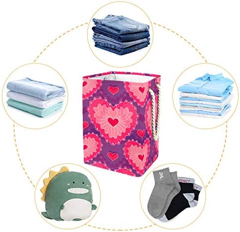 Deyya Pink Love Loving Heart Laundry Cestas cestas de altura dobrável para crianças adultas meninos adolescentes meninas