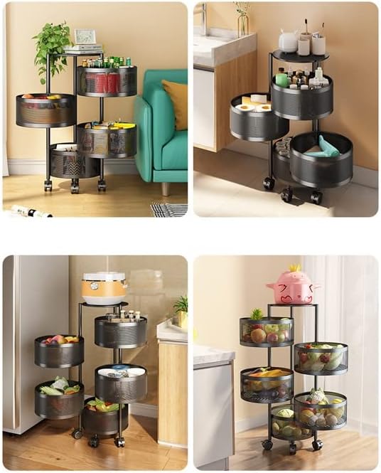 ZSEDP Multi-camada de camada de cozinha rack de cesta rotativa carrinho vegetal e rack de frutas rack de cozinha rack de armazenamento