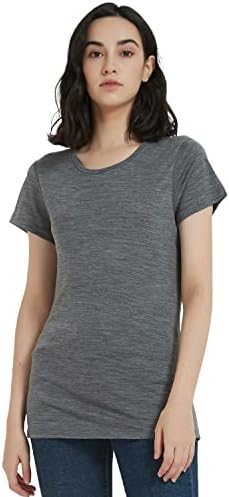 Camiseta de lã Metarino Merino Mulheres, manga curta, camiseta de camada de base da tripulação leve para caminhada, esporte