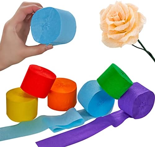 Crepe Paper Rolls 3 Rolls Total de Crepe de 246 pés Flâmicas de papel, Hitsuki Crepe Streamers Paper Crepe Flamers de papel colorido