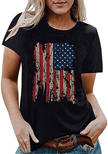 Yuhaotin ilhó mulheres 4 de julho de tamanho de tamanho grande mulher camiseta Independence Day Flag Prind Casual Logo Top Blouse