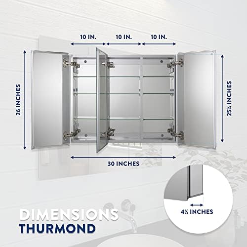 Croydex Thurmond Tri-View, gabinete de remédios para montagem de superfície ou superfície, 30W x 26h, alumínio