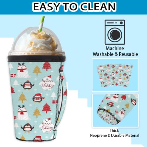 Urso de Natal Penguin fofo pinguim reutilizável cafeteira de café com alça de neoprene para refrigerante, café com leite, chá,