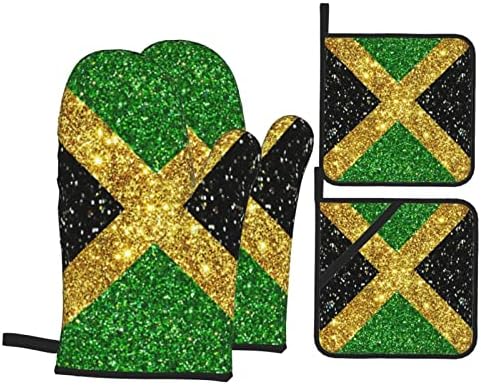 Glitter Jamaica Flag orgulhoso mitts e suportes de maconha resistentes ao calor