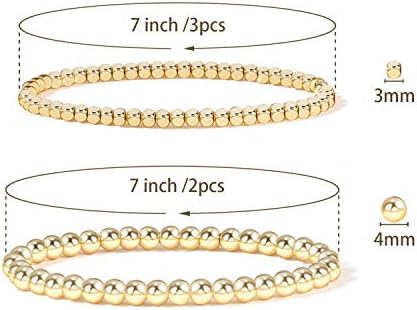 Pulseira de contas de ouro para mulheres, pulseira de bola de peito de ouro 14k pulseira elástica elástica