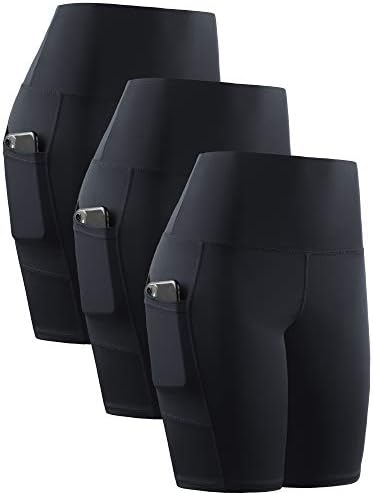 Cadmus 3 pacote de shorts de treino de cintura alta para mulheres de 8 shorts de motociclista de ioga w dois bolsos laterais