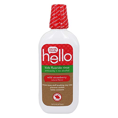 Hello Products - Kids Fluoreide enxaguar a enxagueira bucal Morango selvagem - 16 FL. Oz.