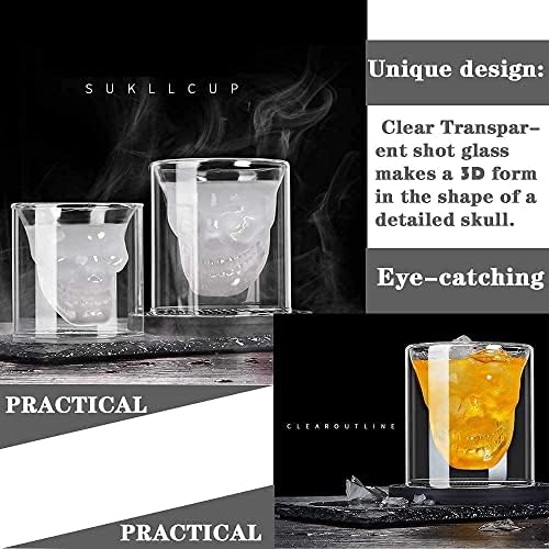 Rircio camada dupla camada exclusiva de design transparente de design de uísque de vidro, xícara engraçada de bebida de cristal, copos