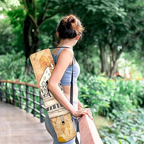 Retro Piano Yoga Mat Bags Full-Zip Yoga Carry Bag for Mulher Men, Exercício portador de tapete de ioga com cinta ajustável