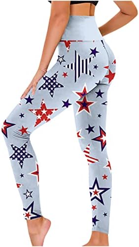 4 de julho Pontas de ioga Treino atlético Leggings patrióticos calças de cintura alta de 4 vias FAIXA AMERICANA AMERICANO CAPRIS