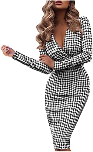 Vestidos femininos para trabalhar vestidos de manga longa vestido de lápis Floral Plaid Business Dress Dress Vestidos formais elegantes