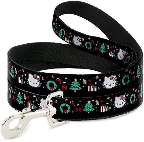 Fivela para baixo Hello Kitty Face/Christmas Elements Black/Green/Vermelho/Branco Crela de Pet, 4'-1,5