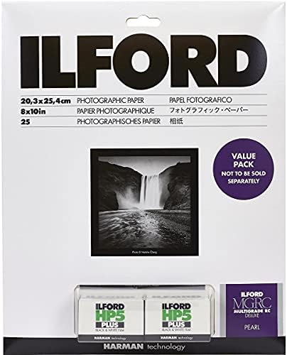 Ilford Multigrado V RC Deluxe Pearl Surface Black & White Paption e 2x HP5 mais pacote de valor de rolo de filme de 35 mm, 190gsm,