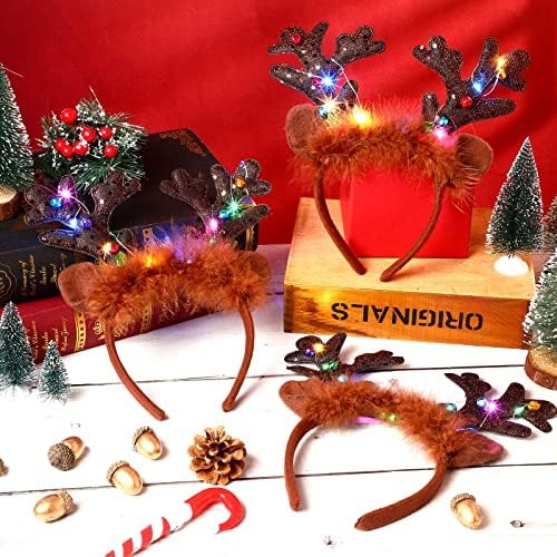 16 peças renas de renas pacote de festas lideradas iluminação de rena de natal Antlers Bandas para a cabeça com orelhas