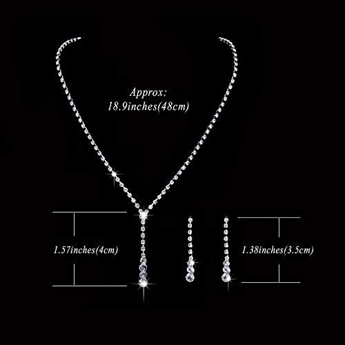 Brincos de colar de noiva prateados de noiva UniCra Conjunto de jóias de casamentos de cristal Conjunto de jóias Rhinestone Colar
