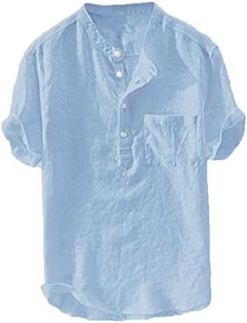 Camisa de linho homens casuais cor sólida solda botão de algodão casual top de primavera