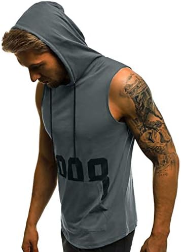 Badhub masculino com capuz tops casuais letra sem mangas impressa capuz atlético com camiseta de camisetas musculares esportivas de