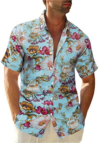 Camisas havaianas de Zdfer Hawaiiano Button Floral Postado Down camisetas de manga curta Fit Fit Summer Summer Spread Spread Circhas