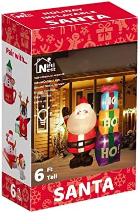 Nifti ninho de 6 pés de altura Jolly Papai Noel com 3 PCs Decorações infláveis, luzes de LED embutidas engraçadas grandes explosões
