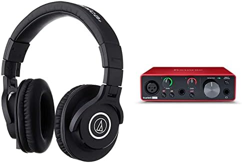 Audio-Technica ATH-M40X Professional Studio Monitor fone de ouvido, preto, escadas giratórias de 90 graus e foco scarlett