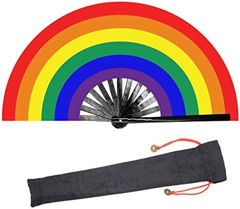 Leehome Pride Rainbow LGBT Fã grande rave Fã de mão dobrável para mulheres/homens, chinês/japonês com bambu e fã portátil