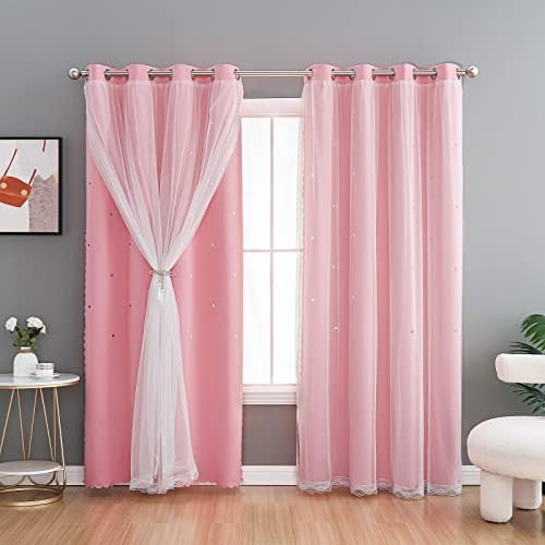 Melodieux estrela cortinas de blecaute rosa de 84 polegadas de comprimento para garotas garotas quartos de camada de