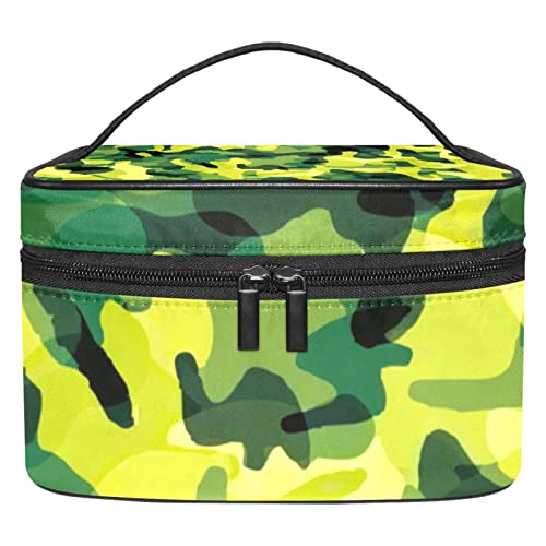 Padrão de camuflagem verde amarelo abstrato abstrato grande bolsa cosmética Viagem Organizador de maquiagem de caixa para mulheres