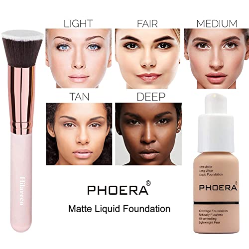 Conjunto de maquiagem da Fundação Phoera, conjunto de batom fosco, Phoera Primer, Phoera Powder, Highlighter Phoera e Contorno,