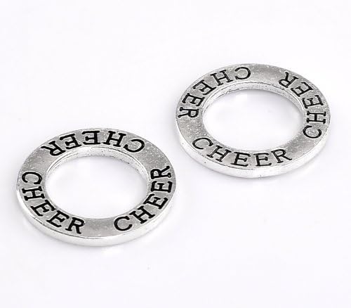 Jgfinds Cheer Charms - 30 Peças de Circle Charms, Cheer carimbado, 22mm de diâmetro, tom de prata, Líderes de torcida DIY Presentes