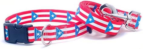 Cola de cachorro e coleira definida com a bandeira de Porto Rico | Ótimo para férias, eventos especiais, festivais, dias de