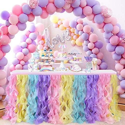 Rainbow Tulle Curly Willow Table Salia para chá de bebê Gênero de aniversário Revenção Party Party Tutu Tob Table Salia