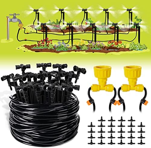 Hiraliy 131,2ft/40m Sistema de rega de plantas, kits de irrigação por gotejamento para plantas, tubulação de distribuição