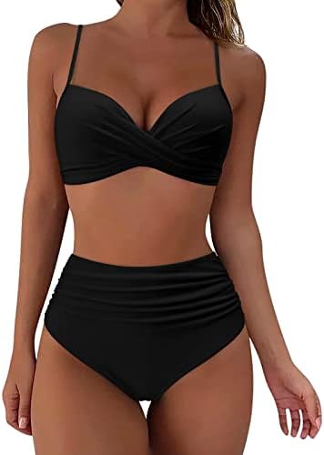 Tankini Tankini Tankini para mulheres de pescoço alto Ruched bolinhas de barriga controle de gravata dianteira Top com ternos