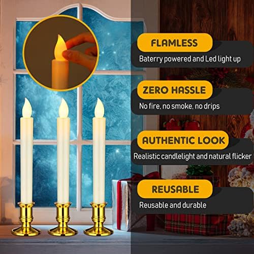 30 Conjunto de velas de janela de Natal com titulares dourados sem chama Velas LED velas Velas alimentadas por bateria com velas de