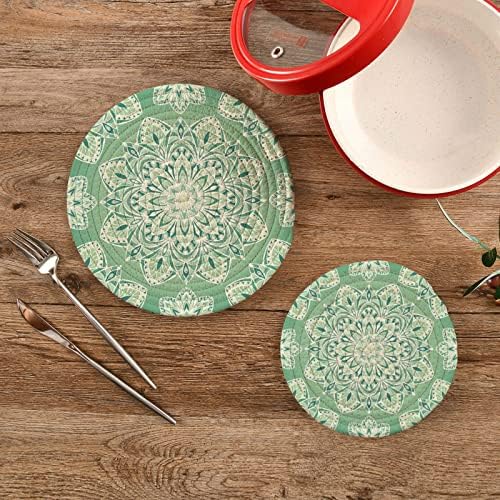 Alaza Clear Green Mandala Pote Titulares Trivets Conjunto 2 PCs, Potholders para cozinhas, montanhas -russas de algodão Trivets