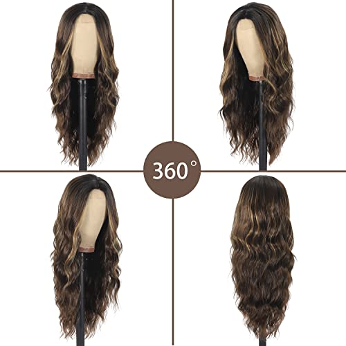 Peruca loira mista de qiansee marrom 26 polegadas de longa perucas onduladas para mulheres Parte média da peruca